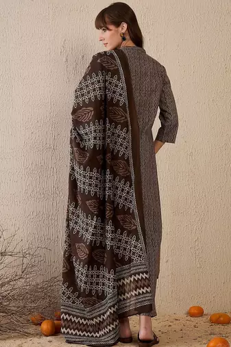 Women Printed Regular Pure Cotton Kurta with Trousers & With Dupatta