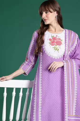 Floral Printed Regular Pure Cotton Kurta with Trousers & Dupatta