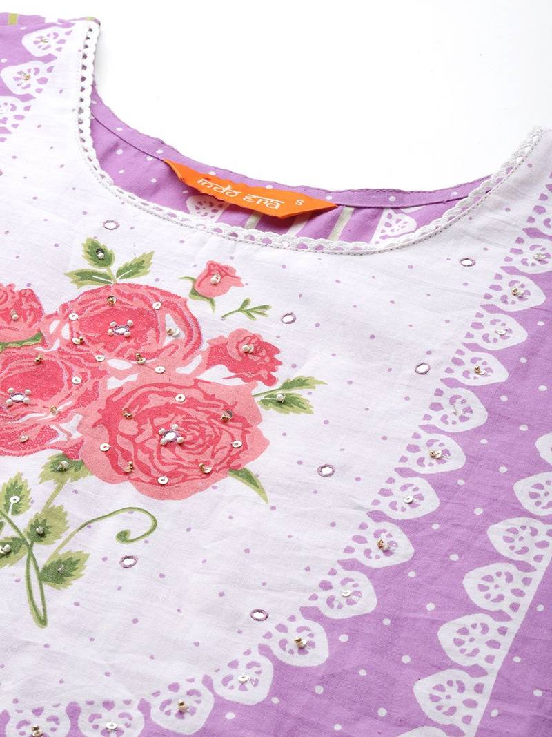 Floral Printed Regular Pure Cotton Kurta with Trousers & Dupatta