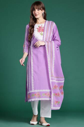 floral printed regular  cotton kurta with trousers & dupatta
