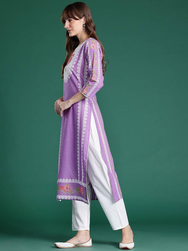 Floral Printed Regular Pure Cotton Kurta with Trousers & Dupatta
