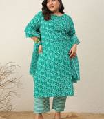 Plus Size Ethnic Motifs Printed Regular Kurta with Trousers & With Dupatta