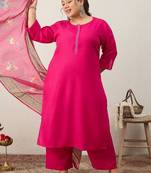 Plus Size Ethnic Motifs Regular Thread Work Kurta with Trousers & With Dupatta