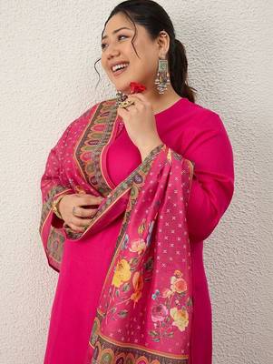 Plus Size Ethnic Motifs Regular Thread Work Kurta with Trousers & With Dupatta 5