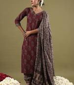 Women Floral Printed Regular Pure Cotton Kurta with Salwar & With Dupatta