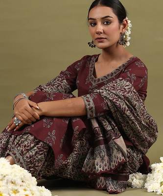 Women Floral Printed Regular Pure Cotton Kurta with Salwar & With Dupatta 5