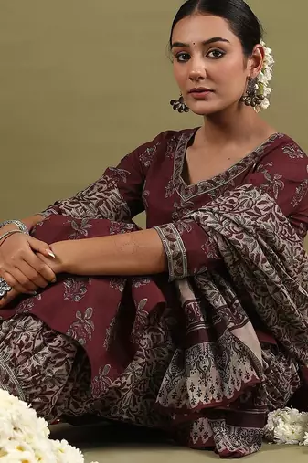 Women Floral Printed Regular Pure Cotton Kurta with Salwar & With Dupatta