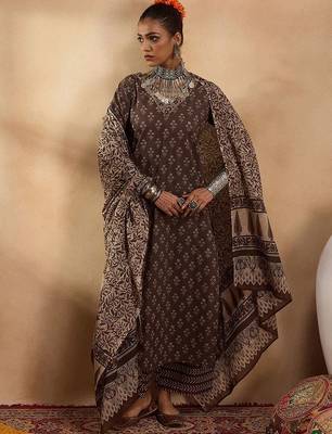 Ethnic Motifs Printed Pure Cotton Straight Kurta with Palazzos & Dupatta 1