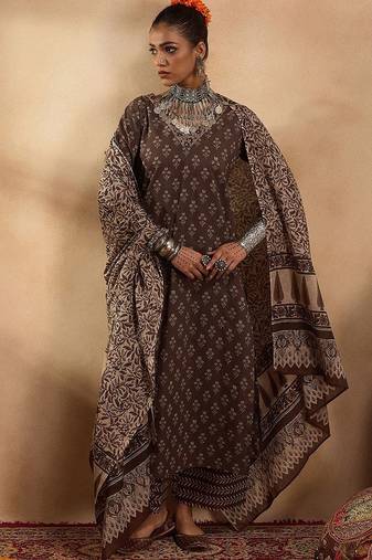 ethnic motifs printed  cotton straight kurta with palazzos & dupatta