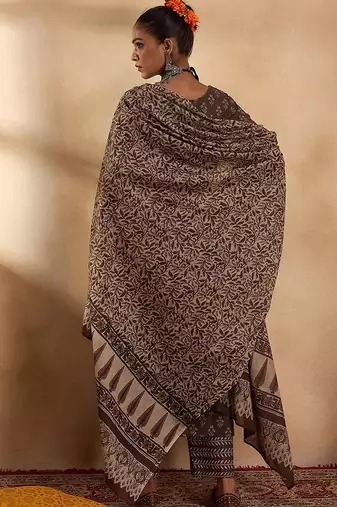 Ethnic Motifs Printed Pure Cotton Straight Kurta with Palazzos & Dupatta