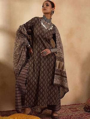 Ethnic Motifs Printed Pure Cotton Straight Kurta with Palazzos & Dupatta 7