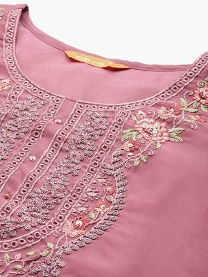 Women Floral Embroidered Regular Thread Work Kurta with Trousers & Dupatta 3