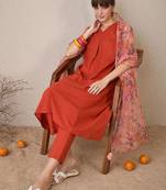 Women Floral Regular Pure Cotton Kurta with Trousers & With Dupatta