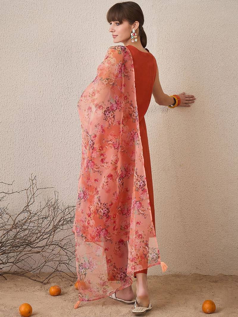 Women Floral Regular Pure Cotton Kurta with Trousers & With Dupatta