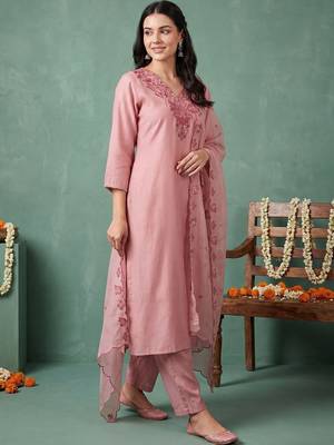 Women Ethnic Motifs Embroidered Regular Thread Work Kurta with Trousers & With Dupatta 1