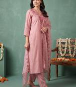 Women Ethnic Motifs Embroidered Regular Thread Work Kurta with Trousers & With Dupatta