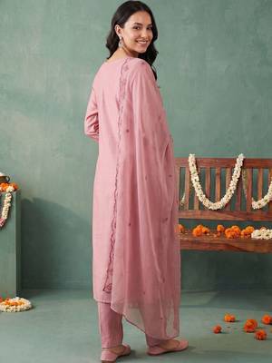 Women Ethnic Motifs Embroidered Regular Thread Work Kurta with Trousers & With Dupatta 4