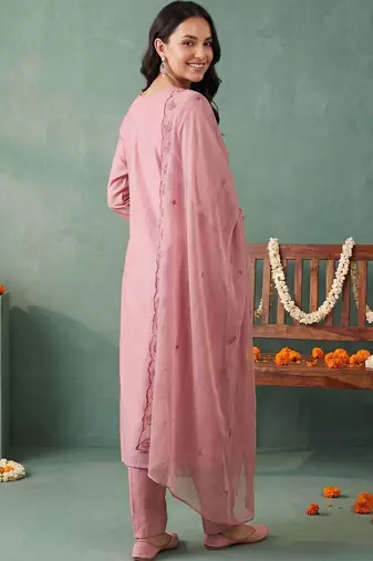 Women Ethnic Motifs Embroidered Regular Thread Work Kurta with Trousers & With Dupatta