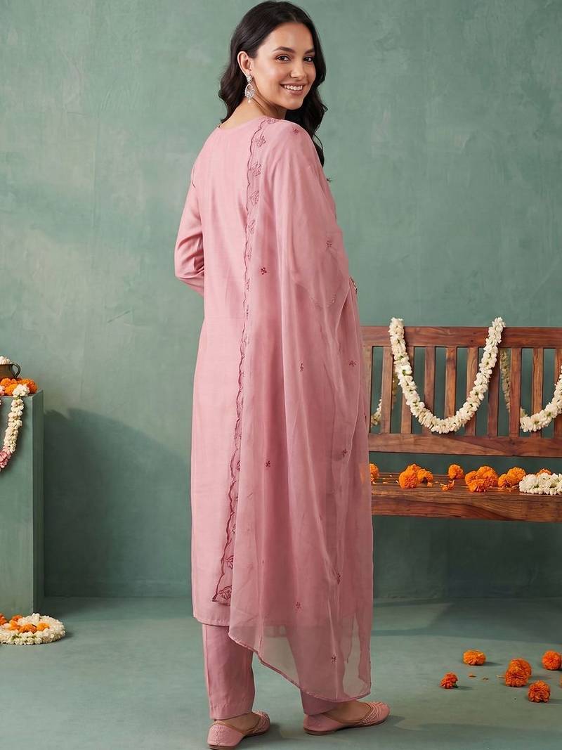 Women Ethnic Motifs Embroidered Regular Thread Work Kurta with Trousers & With Dupatta