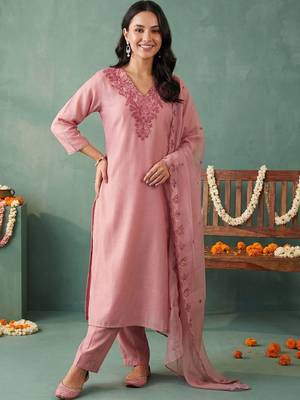 Women Ethnic Motifs Embroidered Regular Thread Work Kurta with Trousers & With Dupatta 6