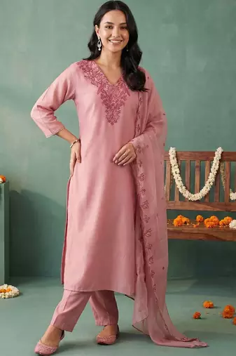 Women Ethnic Motifs Embroidered Regular Thread Work Kurta with Trousers & With Dupatta