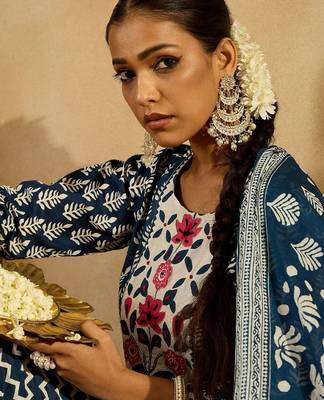 Ethnic Motifs Printed Thread Work Pure Cotton Kurta with Trousers & Dupatta 2