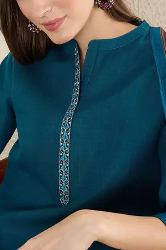 Women Solid Embroidered Kurta with Trousers & Dupatta