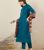 Women Solid Embroidered Kurta with Trousers & Dupatta