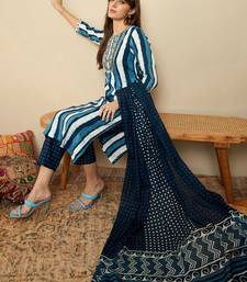 Striped Sequinned Straight Kurta With Trousers & Dupatta