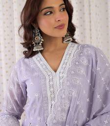 Women Ethnic Motifs Thread Work Pure Cotton Kurta with Trousers & With Dupatta