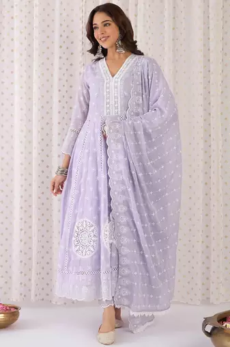 Women Ethnic Motifs Thread Work Pure Cotton Kurta with Trousers & With Dupatta