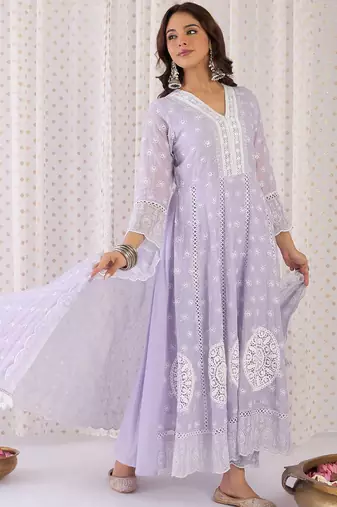 Women Ethnic Motifs Thread Work Pure Cotton Kurta with Trousers & With Dupatta