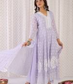 women ethnic motifs thread work  cotton kurta with trousers & with dupatta