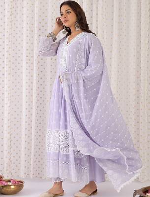 women ethnic motifs thread work  cotton kurta with trousers & with dupatta 6