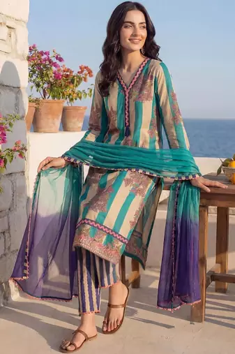 Women Printed Regular Thread Work Pure Cotton Kurta with Trousers & With Dupatta