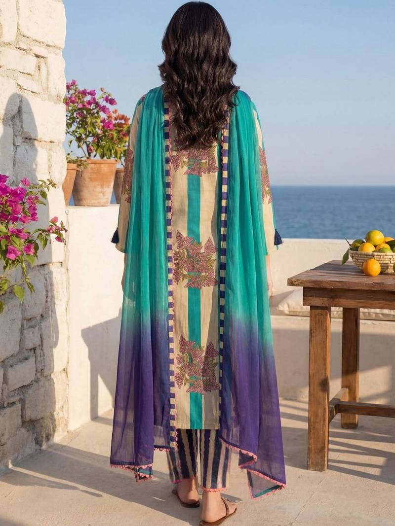 Women Printed Regular Thread Work Pure Cotton Kurta with Trousers & With Dupatta