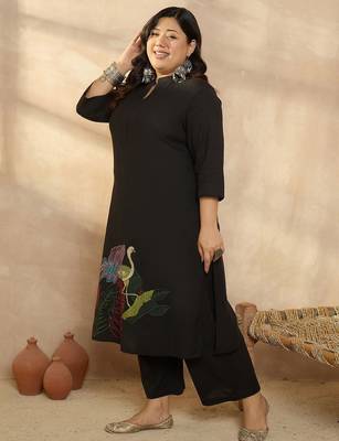 Plus Size Motifs Embroidered Regular Pure Cotton Kurta with Palazzos 1