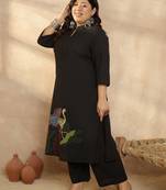 Plus Size Motifs Embroidered Regular Pure Cotton Kurta with Palazzos
