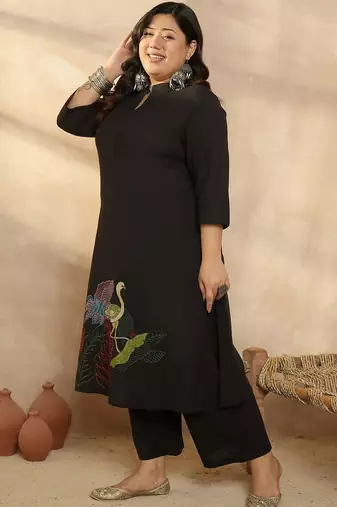 Plus Size Motifs Embroidered Regular Pure Cotton Kurta with Palazzos