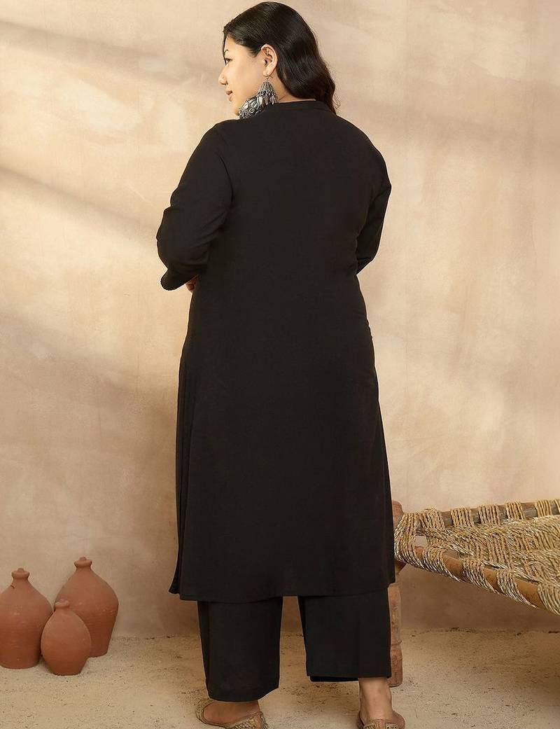 Plus Size Motifs Embroidered Regular Pure Cotton Kurta with Palazzos