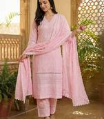 Women Ethnic Motifs Embroidered Regular Thread Work Pure Cotton Kurta with Trousers & With Dupatta