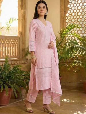 Women Ethnic Motifs Embroidered Regular Thread Work Pure Cotton Kurta with Trousers & With Dupatta 2
