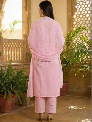 Women Ethnic Motifs Embroidered Regular Thread Work Pure Cotton Kurta with Trousers & With Dupatta 3
