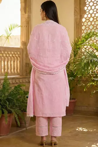 Women Ethnic Motifs Embroidered Regular Thread Work Pure Cotton Kurta with Trousers & With Dupatta