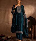 Ethnic Motifs Embroidered Thread Work Straight Kurta With Trousers & Dupatta