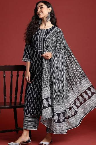 printed mirror work  cotton kurta with palazzos & dupatta