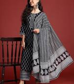 Printed Mirror Work Pure Cotton Kurta With Palazzos & Dupatta