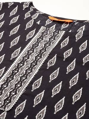 Printed Mirror Work Pure Cotton Kurta With Palazzos & Dupatta 2