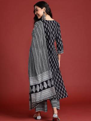 Printed Mirror Work Pure Cotton Kurta With Palazzos & Dupatta 7