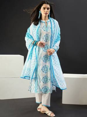 Women Ethnic Motifs Printed Regular Pure Cotton Kurta with Trousers & With Dupatta 2